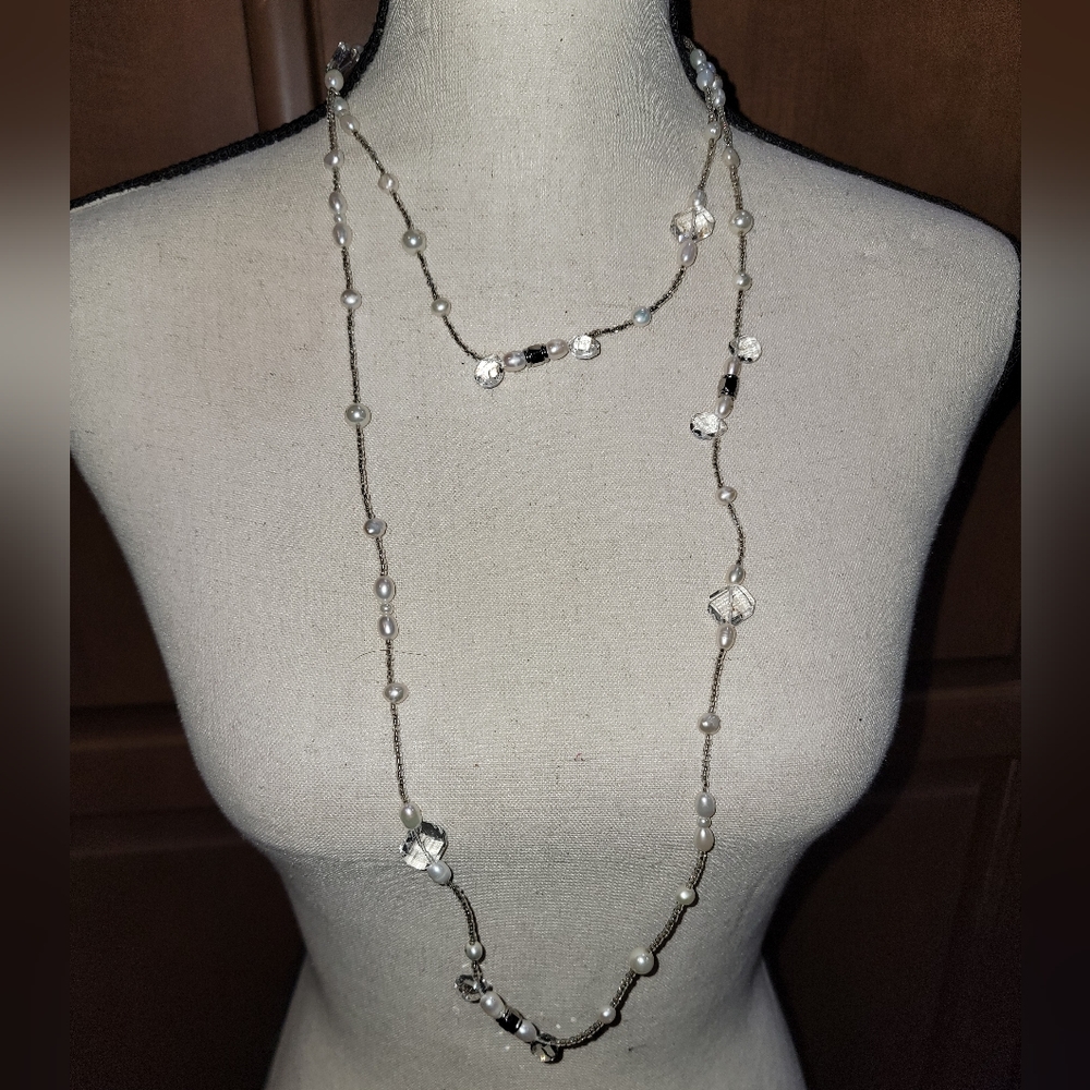 Bb7 Mary Kay Silver-Tone Faux Pearl Beaded Toggle Necklace